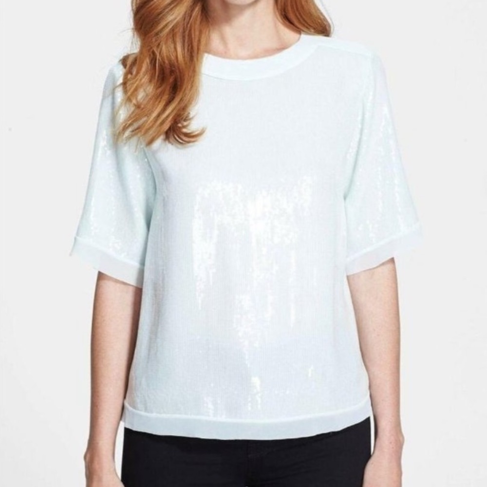 Ted Baker Light Blue Pansina Sequin Top Size 2